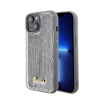 Guess Sequin Script Metal - pouzdro pro iPhone 15 (stříbrné)