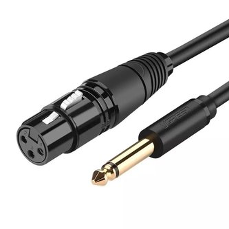 Audio kabel UGREEN Kabel mikrofonu XLR (samice) - 6,35 mm jack (samec) 2 m černý (20719 AV131)