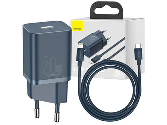 Baseus USB-C PD 20W nástěnný nabíjecí kabel pro Lightning Blue