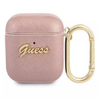 Guess GUA2SASMP kryt AirPods růžový/růžový Saffiano Script Metal Collection
