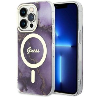 Guess Golden Marble MagSafe - pouzdro pro iPhone 14 Pro Max (fialové)