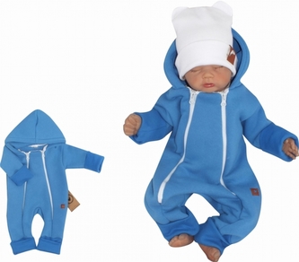 Z&Z Dětský teplákový dvouvrstvý rostoucí overálek s kapucí, modrý, vel. 80; 80 (9-12m)