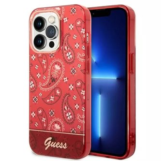 Etui Guess GUHCP14XHGBNHR pro Apple iPhone 14 Pro Max 6,7" černý/červený pevný obal Bandana Paisley