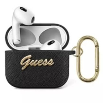 Guess GUA3SASMK AirPods 3 kryt černý/černý Saffiano Script Metal Collection