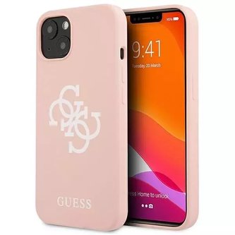 Guess GUHCP13SLS4GWPI iPhone 13 mini 5,4" różowy/růžové pevné pouzdro silikonové 4G logo