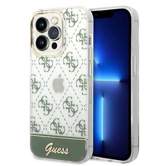 Guess 4G Stripe Script Logo Electroplated Pattern - pouzdro pro iPhone 14 Pro Max (Khaki)