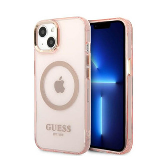 Guess Gold Outline Translucent MagSafe - pouzdro pro iPhone 13 (růžové)