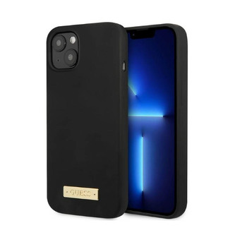 Guess Silicone Logo Plate MagSafe - pouzdro pro iPhone 13 Mini (černé)