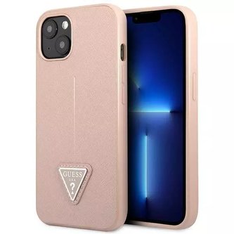 Pouzdro Guess GUHCP14SPSATLP pro Apple iPhone 14 6,1" růžové/růžové pevné pouzdro SaffianoTriangle Logo