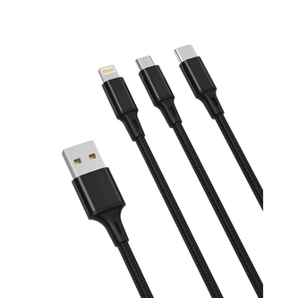 Datový kabel 3v1 XO-NB173, USB A na Micro USB, Lightning, USB C, délka 1m, barva černá