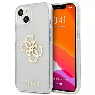 Guess GUHCP13SPCUGL4GTR iPhone 13 mini 5,4" průhledné pevné pouzdro Glitter 4G Big Logo