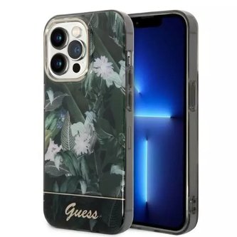 Pouzdro na telefon Guess pro iPhone 14 Pro 6,1" zelené/zelené pevné pouzdro Jungle Collection