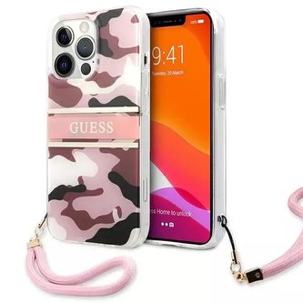 Guess GUHCP13XKCABPI iPhone 13 Pro Max 6,7" różowy/růžové pevné pouzdro Camo Strap Collection