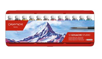 Kvašové barvy, 12 barev + štětec, tuba 10 ml, CARAN D'ACHE  2001.312