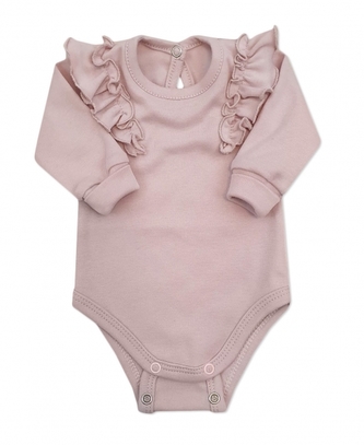 Rostoucí body dlouhý rukáv s volánky, bavlna, starorůžová, vel. 68/74; 68/74 (6-9m)