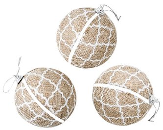 Baňky 4717 jutové s bílým dekorem, 8 cm, 3 ks