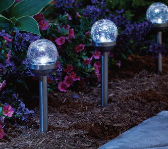 lampa solární KOULE 6cm, v.36cm, 1LED, nerez/sklo/PH čirá