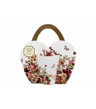 Porcelánový hrnek Vintage Flower White 360 ml v papírovém košíku