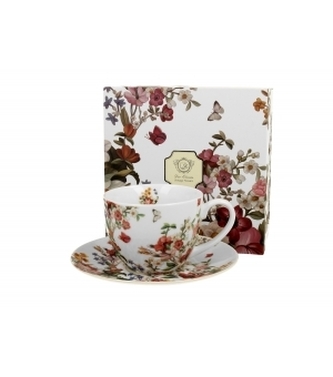 Porcelánový hrnek Vintage Flower White s podtalířkem 250 ml v dárkovém boxu
