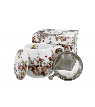 Porcelánový hrnek byliňák Vintage Flower White 430 ml v dárkové krabičce