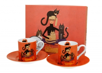 Porcelánový hrnek espesso s podtalířkem Cindy & Cats 90 ml, sada 2 ks v dárkovém boxu