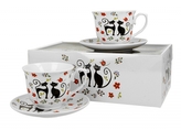 Porcelánový hrnek s podtalířkem Etno cats 250 ml, sada 2 ks v dárkovém boxu
