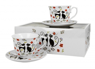 Porcelánový hrnek s podtalířkem Etno cats 250 ml, sada 2 ks v dárkovém boxu