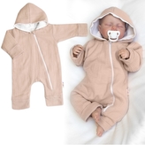 Mušelinový overálek s kapucí, dvouvrstvý, Hand Made, béžový, vel. 62; 62 (2-3m)