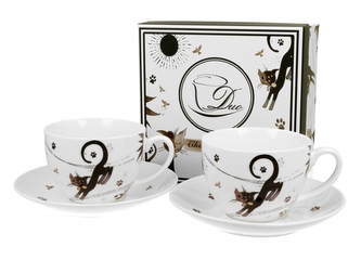 Porcelánový hrnek s podtalířkem Charming cats 250 ml, sada 2 ks v dárkovém boxu
