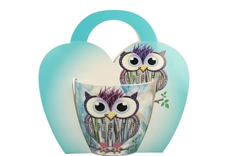 Porcelánový hrnek Sova 460 ml v papírovém košíku