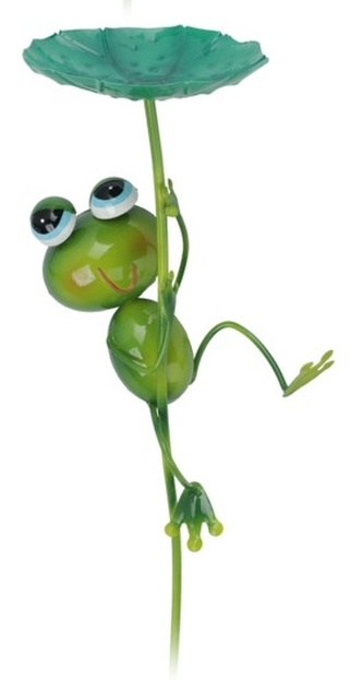 Kovový zápich žába s leknínem 82x22,5x13 cm