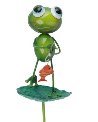 Kovový zápich žába s rybou 82x22,5x13 cm