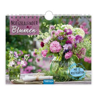 Trötsch Notizkalender Querformat Notizkalender Blumen 2025 mit 12 Postkarten