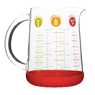 Odměrka Pebbly, PKM-1000R, skleněná, 1 l, odnímatelné silikonové dno, 10 x 10 x 16 cm