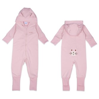 Moniel Dětský rostoucí teplákový overal Kočka Basic Powder Pink 74 cm