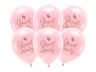 Balony Eco Chrzest Święty rumiany różowy 33cm 6szt