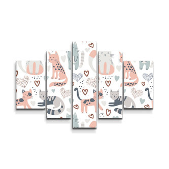 Obraz - 5-dílný Malované kočičky: 125x90 cm