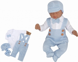Z&Z 5-dílná pletená sada Boy, body, kalhoty, čepička, motýlek, botičky, modrá, vel. 86; 86 (12-18m)