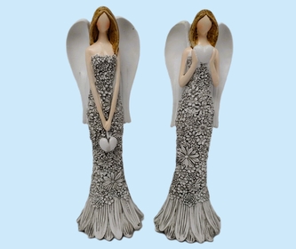 Anděl šedobílý se srdcem 20cm