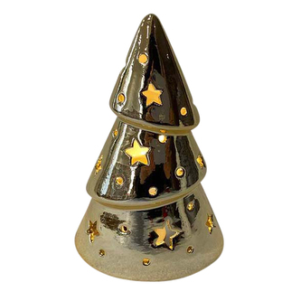 PORCELANOVÁ FIGURKA STROMKU S PODSTAVCEM PRO TEALIGHT ZLATO 10X7X15CM