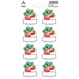 Jahody "Natural product" - 8 voděodolných etiket