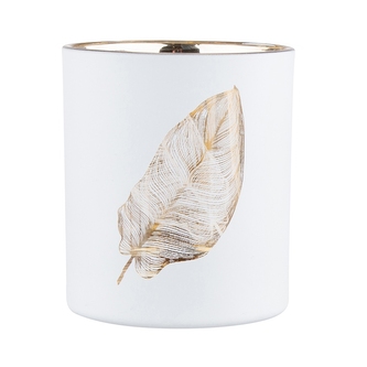 ŚKLENĚNÝ SVÍČNÍK BÍLÝ S ZLATOU VNITŘNOSTÍ 7X8CM DEKORACE LIST