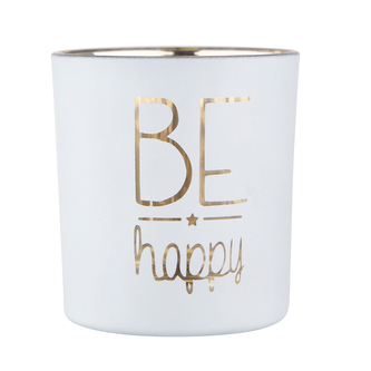 ŚKLENĚNÝ SVÍČNÍK BÍLÝ S ZLATOU VNITŘNOSTÍ 7X8CM DEKORACE BE HAPPY