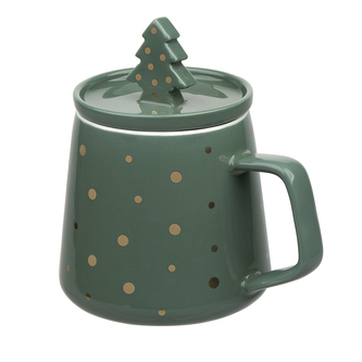 KUBEK STROMEK PORCELÁN NBC 370ML S VÍČKEM ZELENÝM S ZLATÝMI TEČKAMI V COLOR BOXU