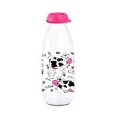 láhev 1,0l na mléko, růž.KRÁVA, plast.uzávěr, sklo
