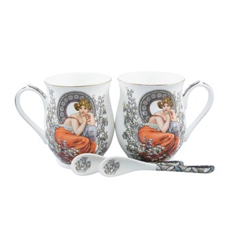 HOME ELEMENTS Sada dvou šálků ml se lžičkami, Mucha světlý