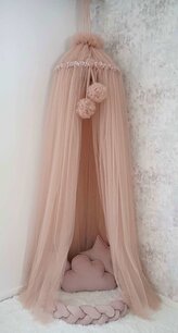 Závěsný stropní luxusní baldachýn s bambulkami-nebesa Belisima nude