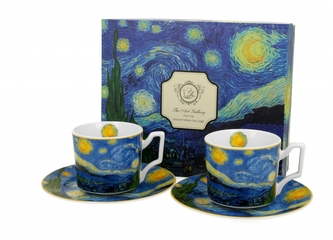 Porcelánový hrnek espesso s podtalířkem Starry Night inspired by Van Gogh 110 ml, sada 2 ks v dárkovém boxu