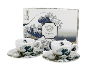 Porcelánový hrnek espesso s podtalířkem The Great Wawe inspired by Hokusai 90 ml, sada 2 ks v dárkovém boxu