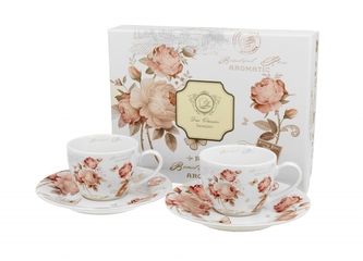 Porcelánový hrnek espesso s podtalířkem Secesja 90 ml, sada 2 ks v dárkovém boxu